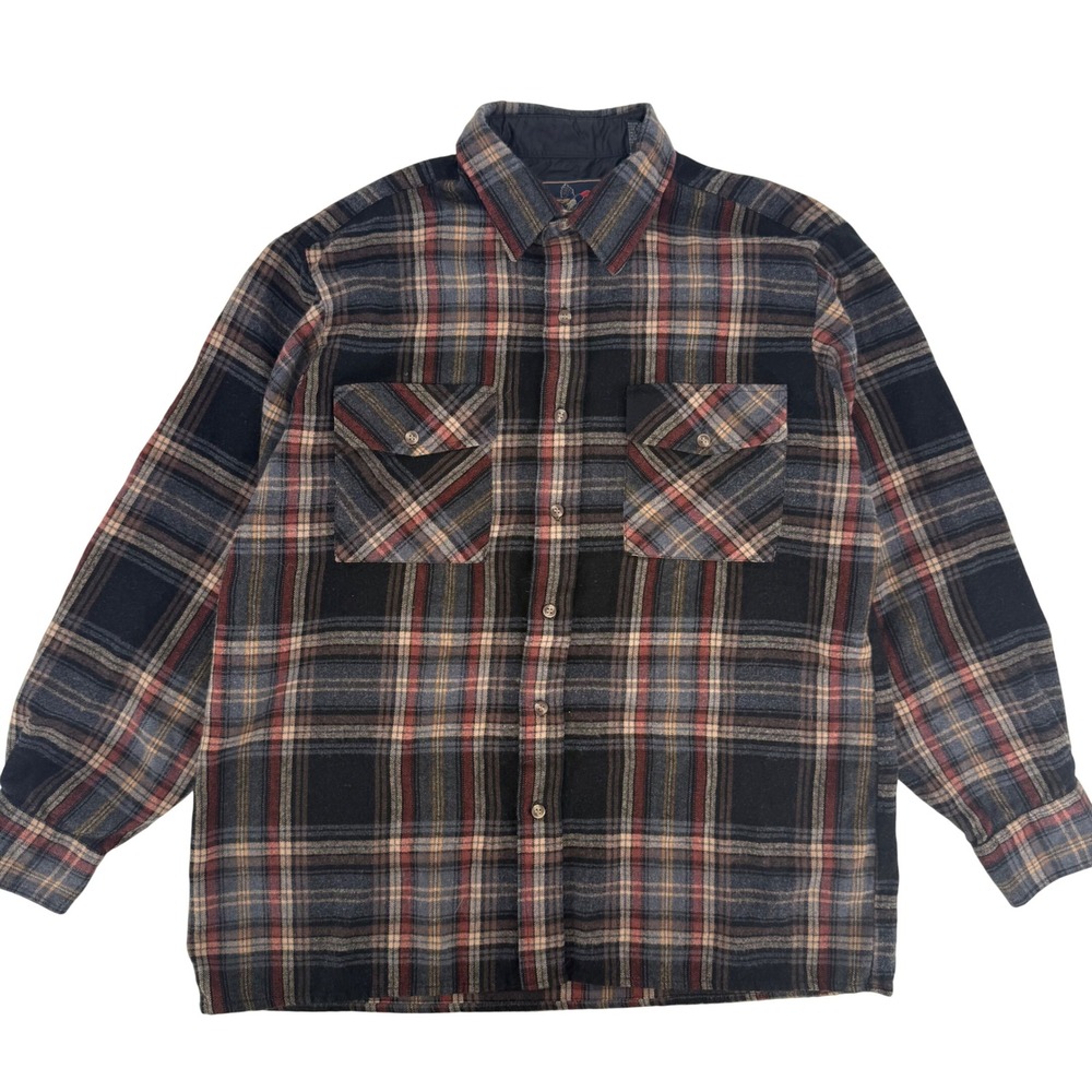 Backpacker Sportswear Mens Plaid Button Down Shirt Acrylic Blend Large Black Red